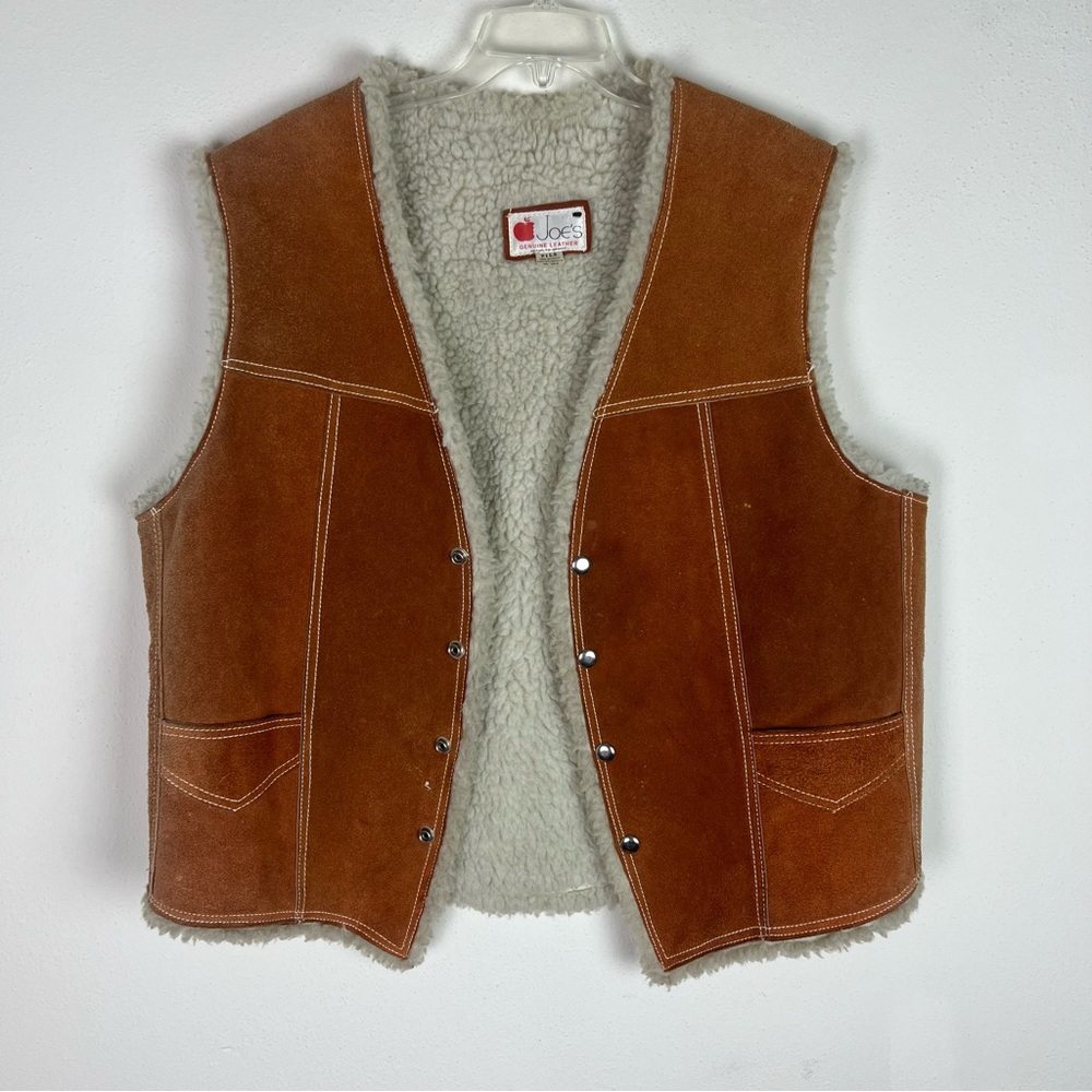 Vintage Leather Suede Faux Sherpa Burnt Orange Vest